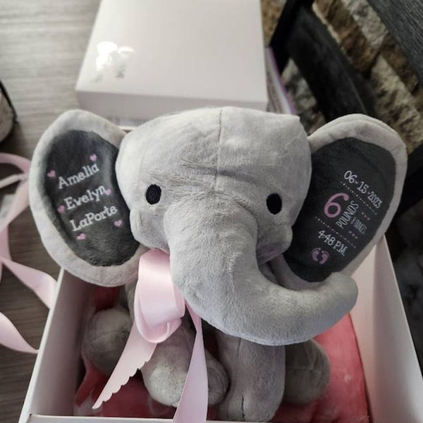 Gift for Baby Girl & New Mom,Personalized Elephant Stuffed Animal