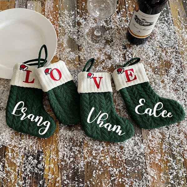 Initial Cable Knitted Stocking, Mini Monogrammed Stocking, Personalized Christmas Stocking, Embroidered Stocking, Letter of Family Stcoking