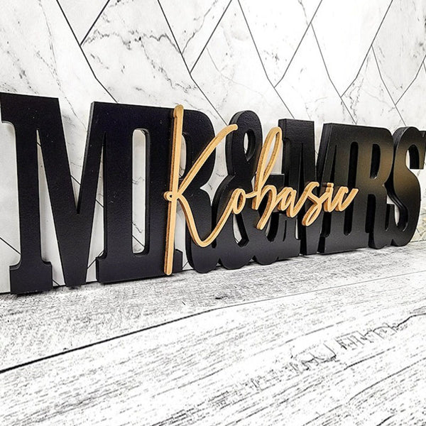 Custom Wedding Gift Sign Name, Personalized Family Name Wood Letters Mr Mrs