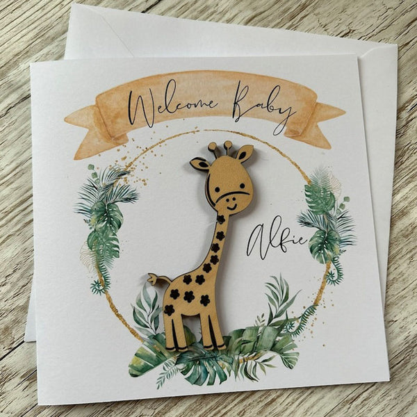 New Baby Safari Card - Wooden Keepsake