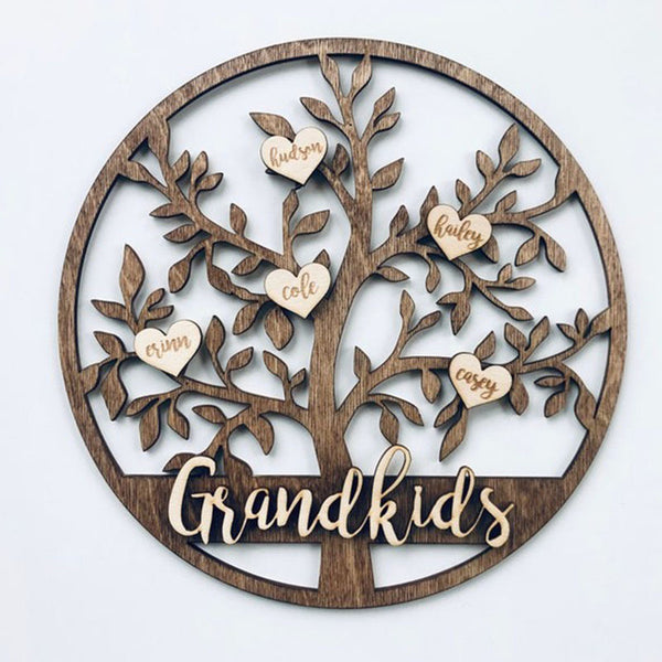 Grandkids Christmas Birthday Gift Family Tree Sign Custom Hanging Grandparent