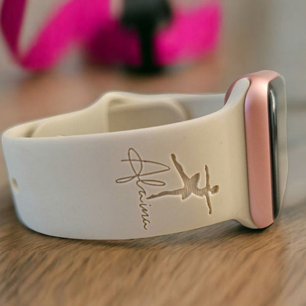 Personalized Watch Band for Apple, Samsung DANCE BALLERINA Engraved Silicone Sports Band