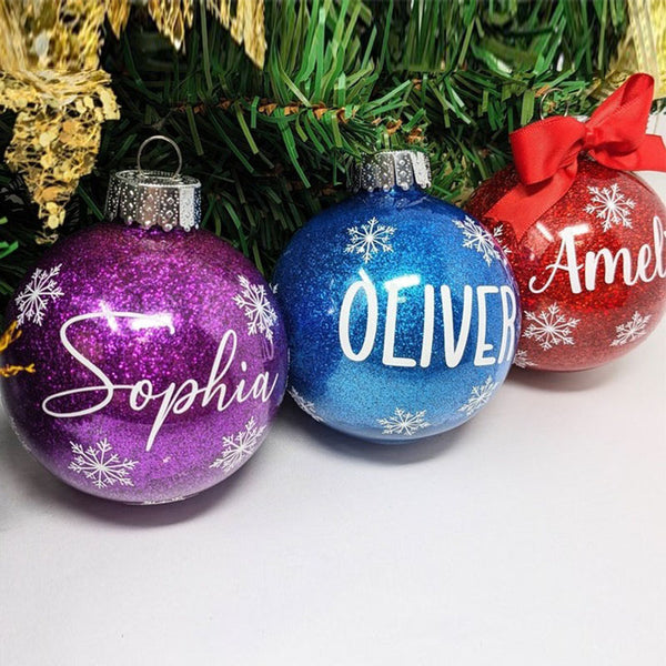 Personalized Glitter Christmas Ball Ornament, Name Bauble Ornament