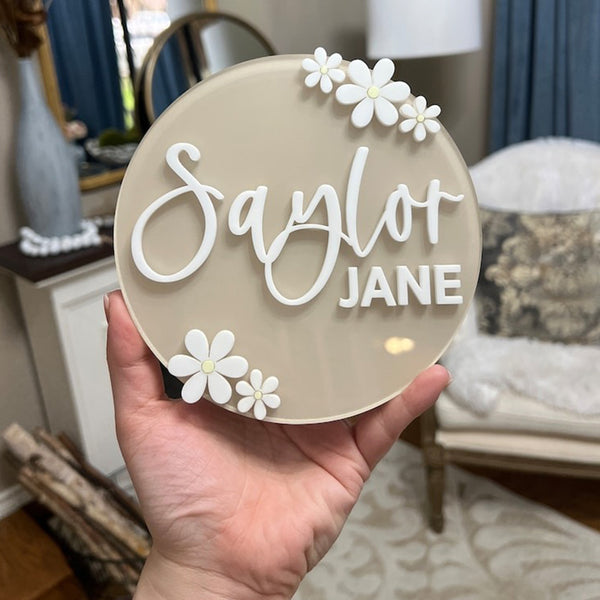 Acrylic Baby Name Announcement, Daisy Baby Hospital Sign