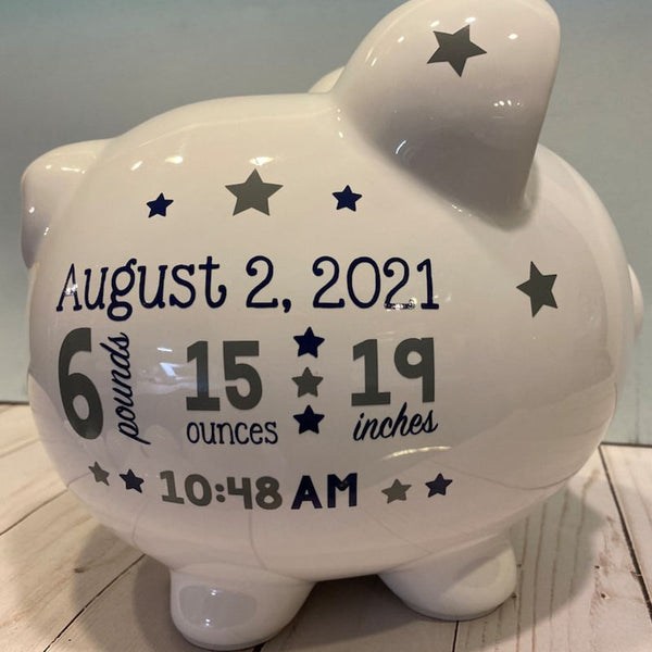 Personalized piggy bank Custom piggy bank-Piggy bank Birth Stats