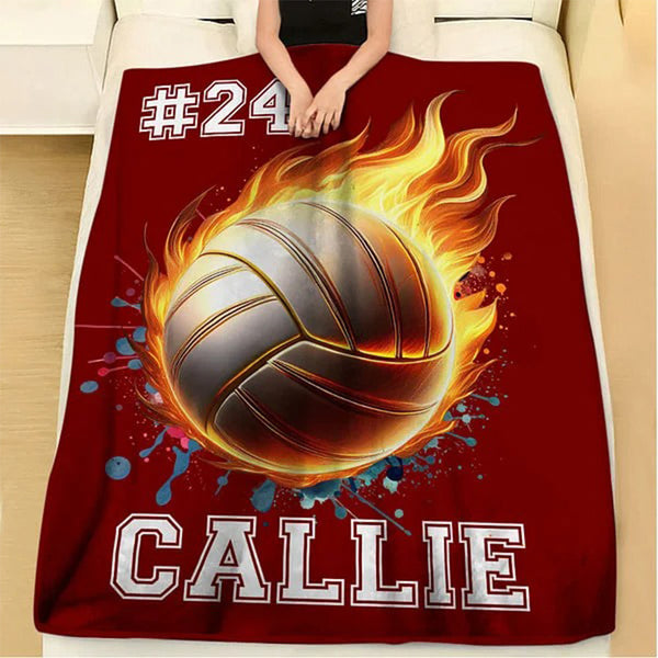 Personalised Ball Sports Blanket with Name and Number Birthday Game Day Gift