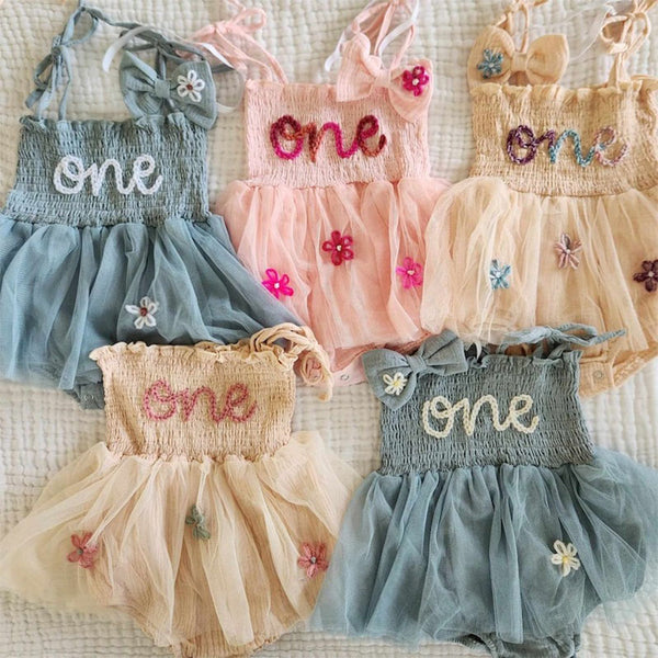 Custom Name Tutu, Hand Embroidered Baby Romper, Personalized Birthday Outfit