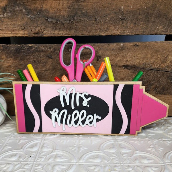 Teacher Desktop Pen Holder Crayon Caddy, Desktop Organizer, Personalized Gift for Teacher Appreciation