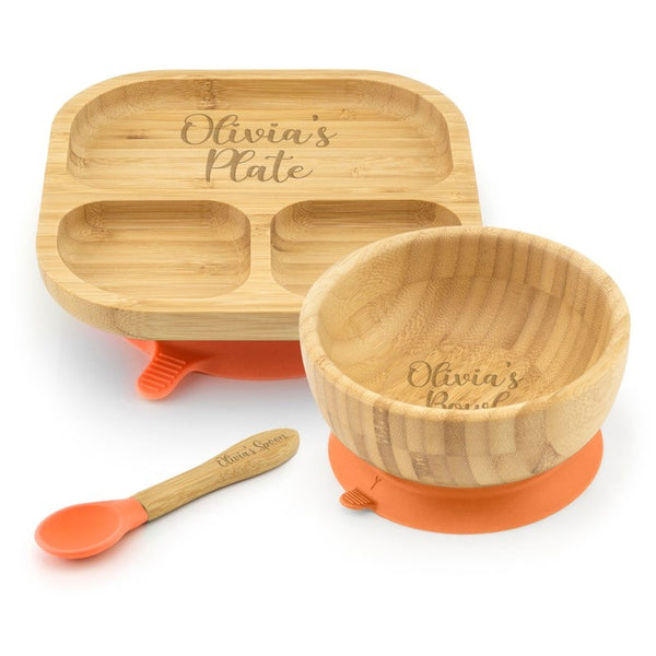 Personalised Bamboo Childrens Dining Set Spoon & Bowl