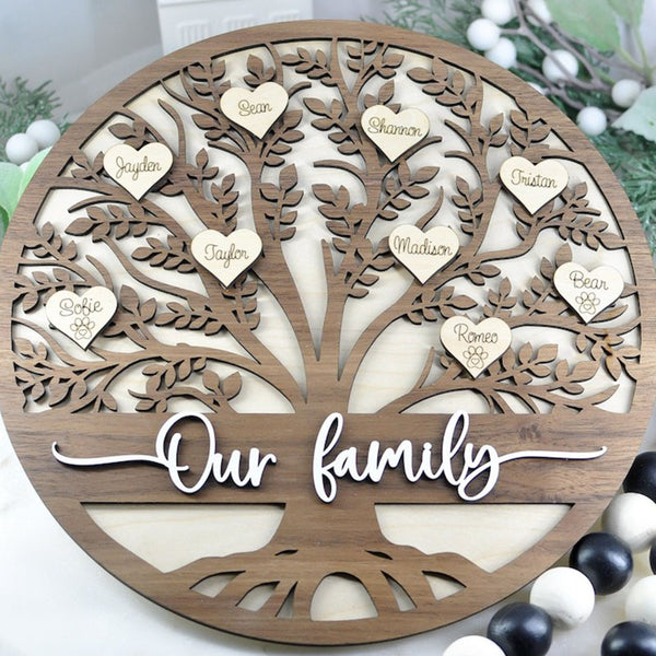 Grandkids Christmas Birthday Gift Family Tree Sign Custom Hanging Grandparent