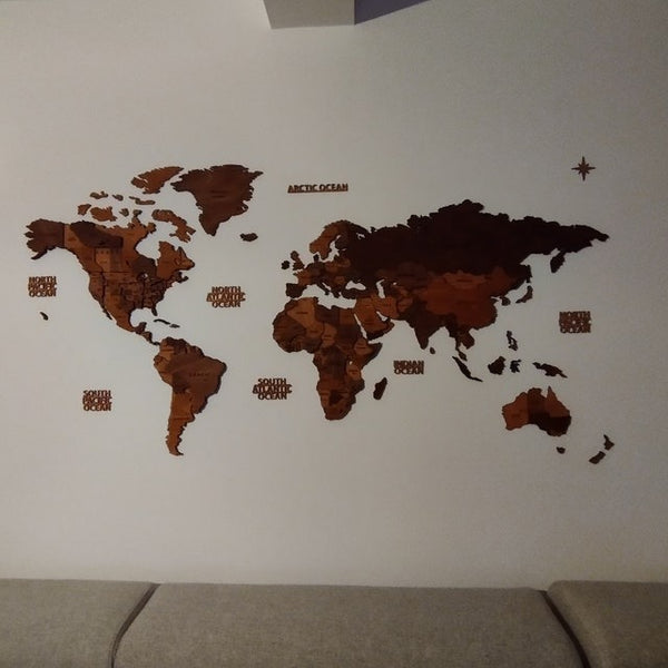 Wooden World Map, Wall Art Decor, 3D Wooden World Map