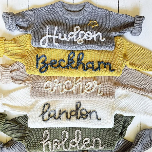 Personalized Hand Embroidered Baby and Toddler Sweaters