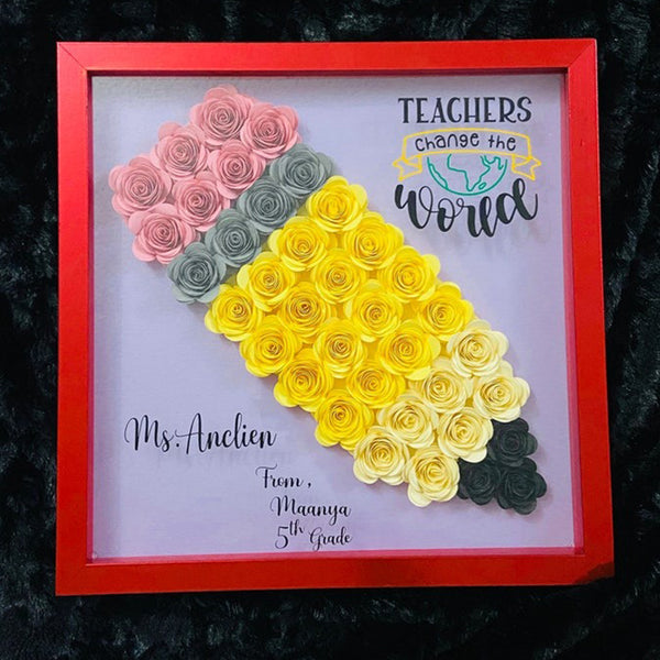 Custom Teacher Pencil Apple Shadow Box|School Office Sign