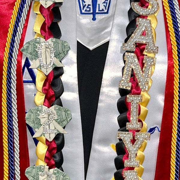 Graduation Lei, 4 Color Double Braid with bows, Personalized Letters & Numbers &Money