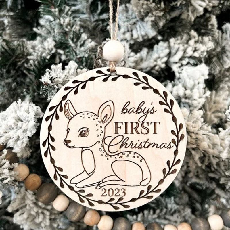 Custom Woodland Deer Baby's First Christmas Ornament Keepsake Laser Cut Digital File