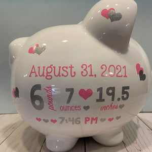 Personalized piggy bank Custom piggy bank-Piggy bank Birth Stats