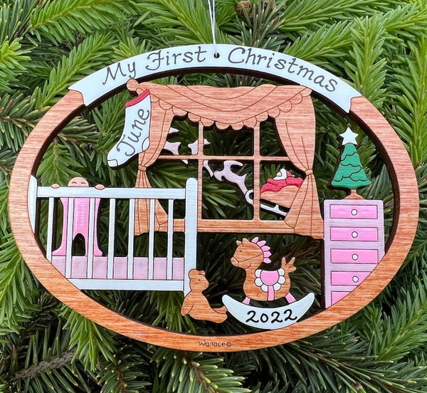 Personalized Baby's First Christmas Ornament - Wood, Laser Cut