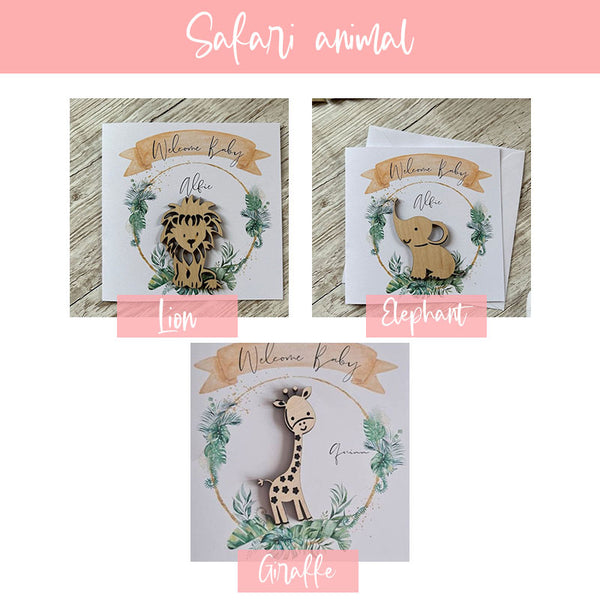 New Baby Safari Card - Wooden Keepsake