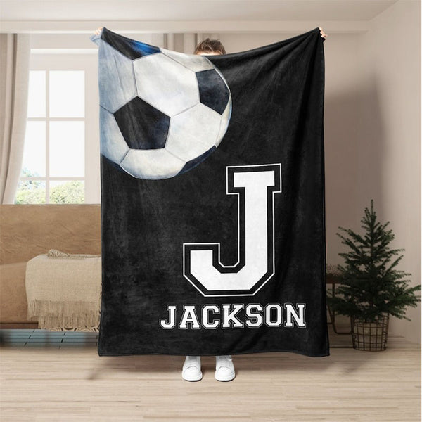 Personalized Soccer Blanket, Custom Soccer Soft Cozy Sherpa Fleece Throw Blankets, Soccer Gift