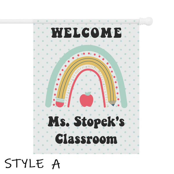 Rainbow personalized teacher flags, classroom flags, class flags, school flags, back to school flags