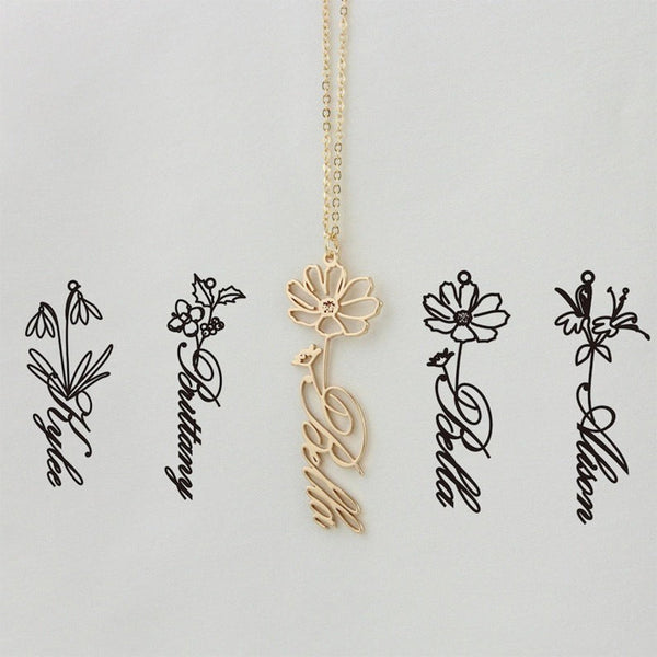 Personalized Bridesmaid gift,Dainty Necklace with Birth Flower,Custom Name Necklace Jewelry