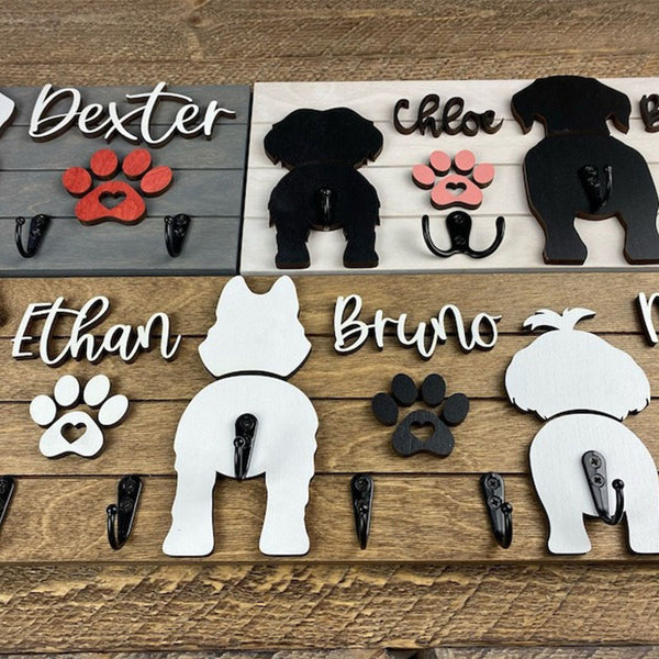 Custom Shiplap Dog Leash Holder, Personalized Leash holder, Dog Butt Leash Holder, Dog Paw Print Leash Holder