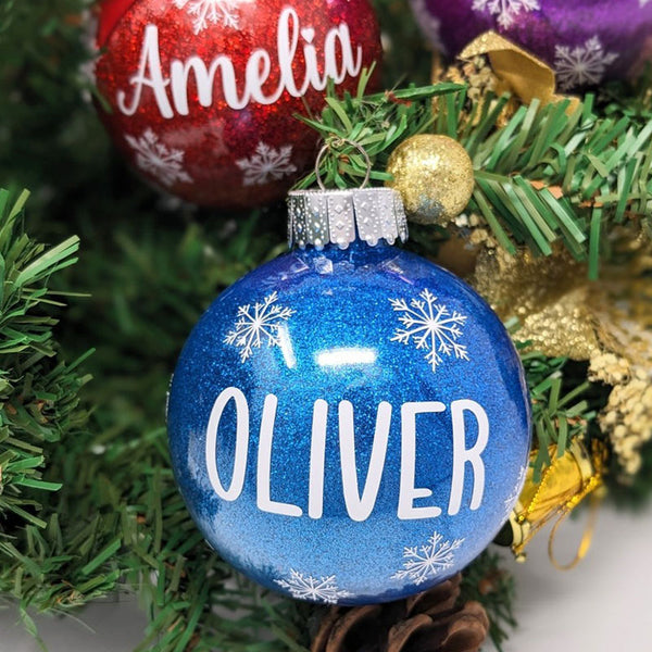 Personalized Glitter Christmas Ball Ornament, Name Bauble Ornament