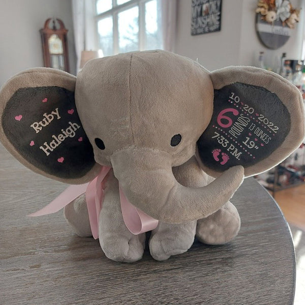 Gift for Baby Girl & New Mom,Personalized Elephant Stuffed Animal