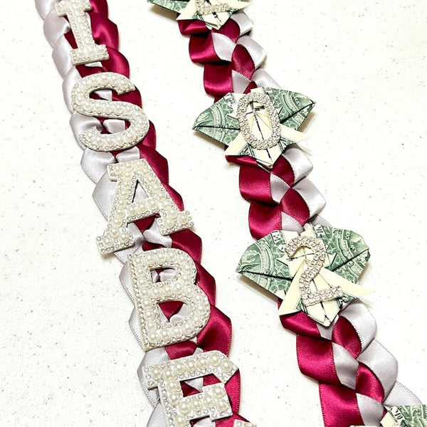 Graduation Lei, 2 Color Double Braid with bows, Personalized Letters & Numbers