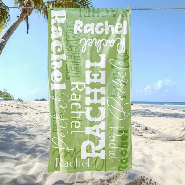 Personalized Beach Towel with Name, Oversized Custom Monogram Pool Towel