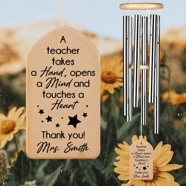 Personalized Teacher Gift Wind Chimes, Thank You Teacher Gifts, Wooden Wind Chimes Home Garden Decoration