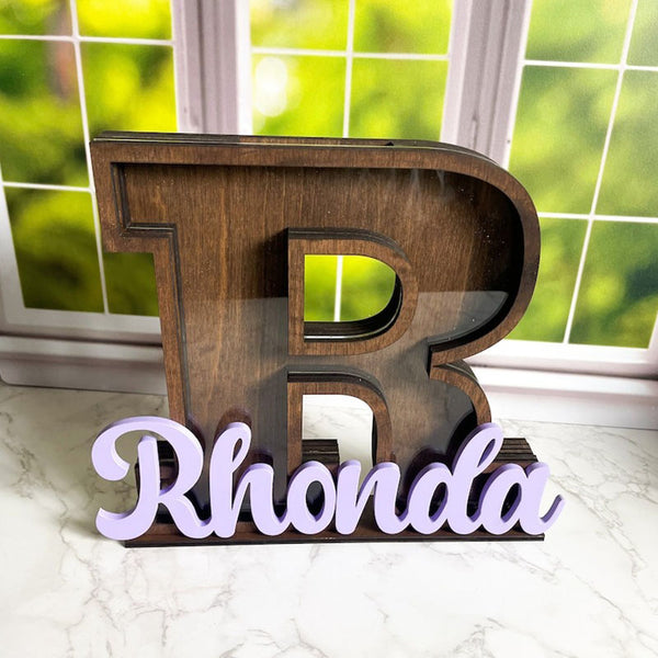 Custom Letter Piggy Bank With Name, Wooden Initial Piggy Bank for Boys or Girls