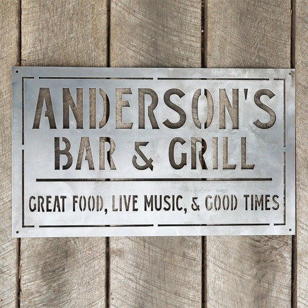 Metal Home Bar and Grill Sign, Personalized Decor, Wall Art