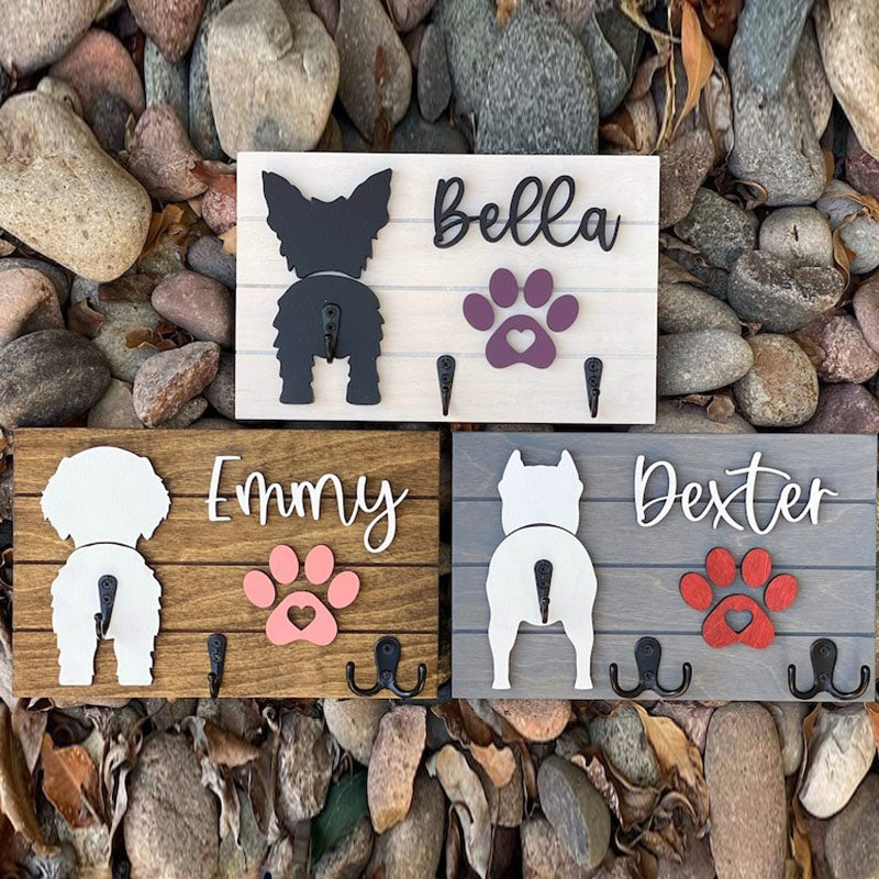 Custom Shiplap Dog Leash Holder, Personalized Leash holder, Dog Butt Leash Holder, Dog Paw Print Leash Holder