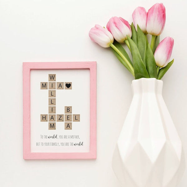 Family Name Sign Unique holiday Gift for Mom, Grandma Mothers Day Gift, Crossword Scrabble Print