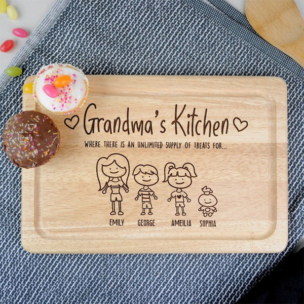 Personalised Grandma's Kitchen Wood Cutting Board, Family Portrait