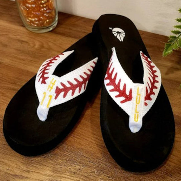 Personalized Baseball Flip Flops, Custom Sandals with Stitches