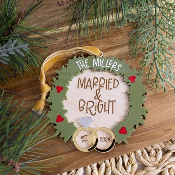 Newlywed First Christmas Ornament, Married and Bright Ornament