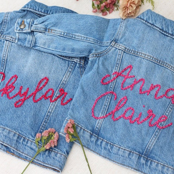 Custom Hand Embroidered ， Hand Lettered Denim Jacket Toddler, Kid Sizes