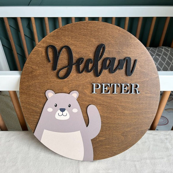 Round Wood Name Sign Baby Shower Gift Baby Name Sign