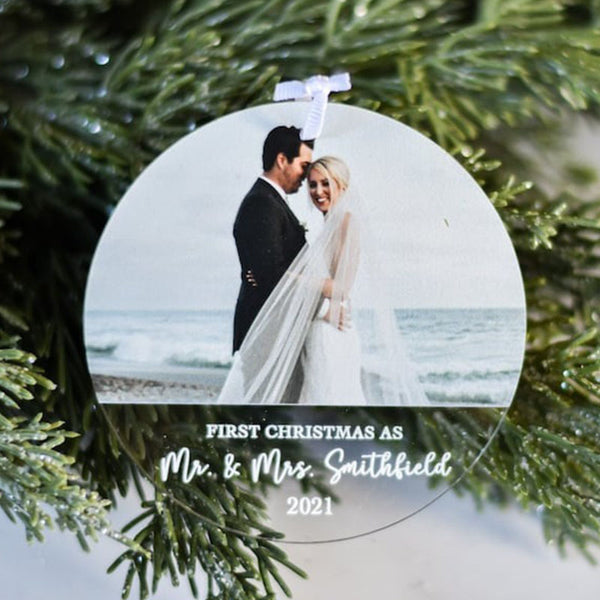 First Christmas Married Ornament, Custom Photo Ornament