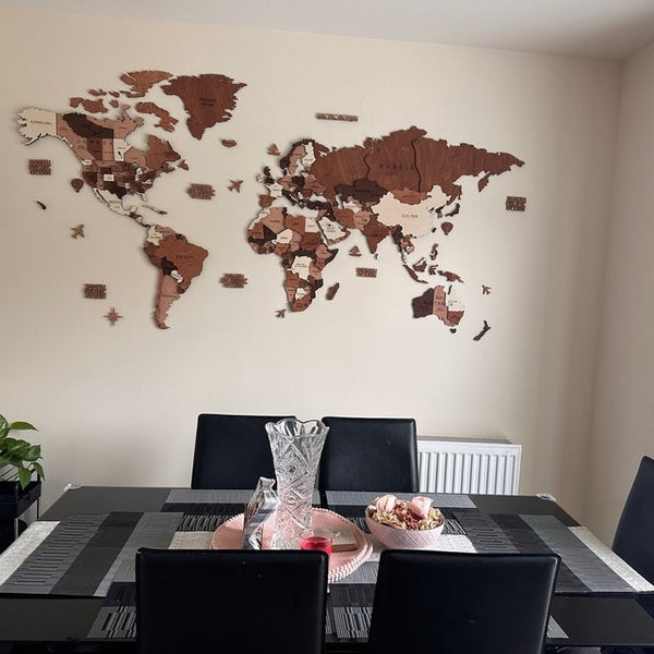 Wooden World Map, Wall Art Decor, 3D Wooden World Map