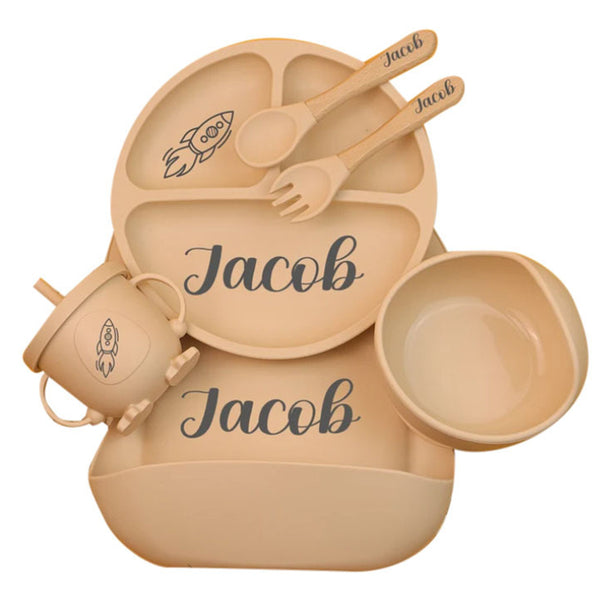 Personalized Silicone Baby Weaning Set, Engraved Silicone Bib