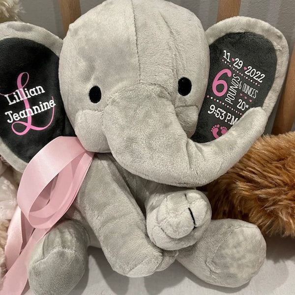 Gift for Baby Girl & New Mom,Personalized Elephant Stuffed Animal