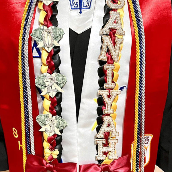 Graduation Lei, 4 Color Double Braid with bows, Personalized Letters & Numbers &Money