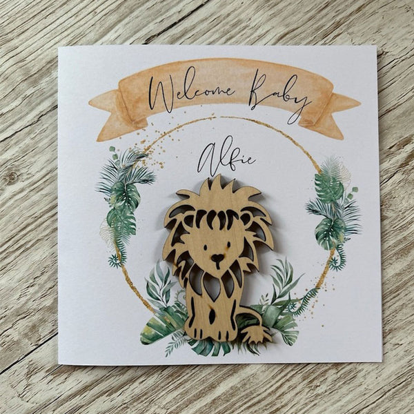 New Baby Safari Card - Wooden Keepsake