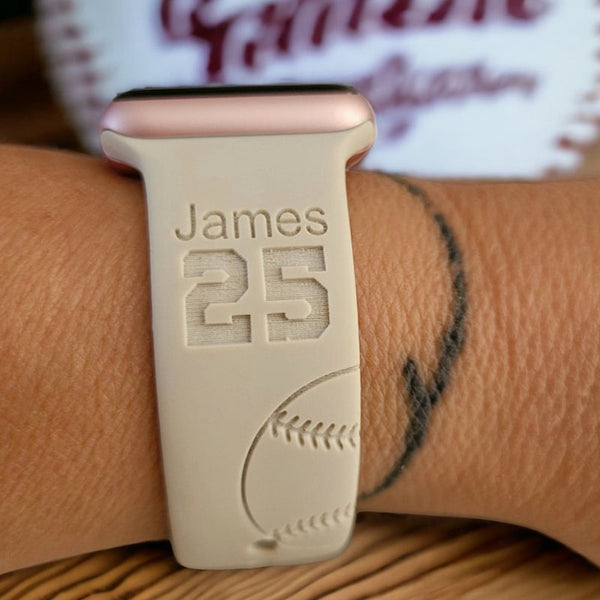 Personalized Watch Band for Apple Samsung BASEBALL SOFTBALL Engraved Silicone Sports Band