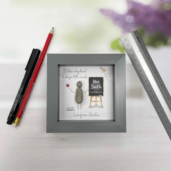 Personalised Teacher Pebble Picture - Framed Thank You Teacher Pebble Art