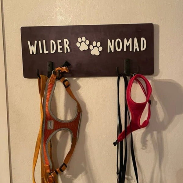 Personalized Dog Wood Leash Holder for 2/ 3 Dogs Raised Paw Name Sign Leash Hook Collar Holder