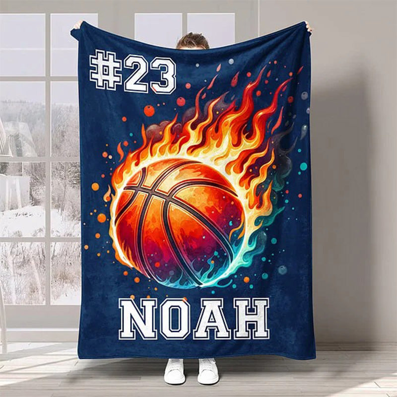 Personalised Ball Sports Blanket with Name and Number Birthday Game Day Gift